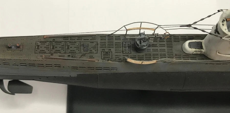 Photo of photo-etched brass upgrade parts for German U-Boat Type IIB model in 1:144 scale, compatible with Revell 05155 and ICM S.010 kits