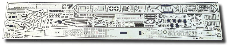 Photo of photo-etched brass parts upgrade set for German U-Boat Type IIB 1:144 scale by Revell and ICM, featuring railings, ladders, and deck details.
