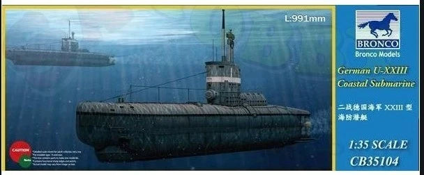 Photo of German U-Boat Type XXIII detail set with photo-etched and 3D printed resin parts for Bronco 35104 scale 1:35 submarine model