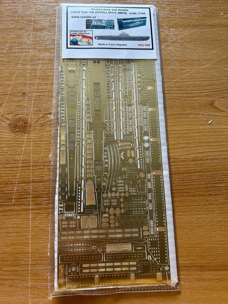 Photo of 1:144 scale photo-etched brass detail set for Revell German U-Boat Type XXI (05177/05078)