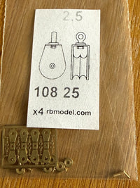 Photo of RB Model 10830 brass double sheave block for ship models, 5.9mm size, pack of 4