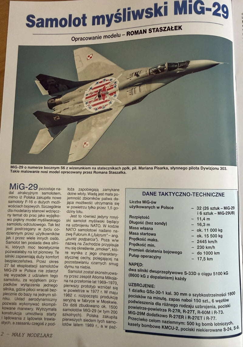 Photo of Mikoyan MiG-29 Fulcrum cardboard model kit by Mały Modelarz LOK for assembly