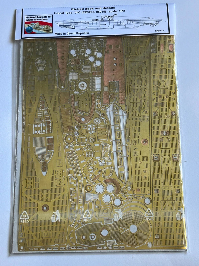 Photo of high-quality photo-etched brass detail set for 1:72 scale German U-Boat Type VIIC, compatible with Revell 05015 by RCSubs