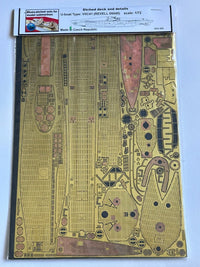Photo of photo-etched brass upgrade parts for 1:72 scale German U-Boat Type VIIC41 model, designed for Revell 05045 kit