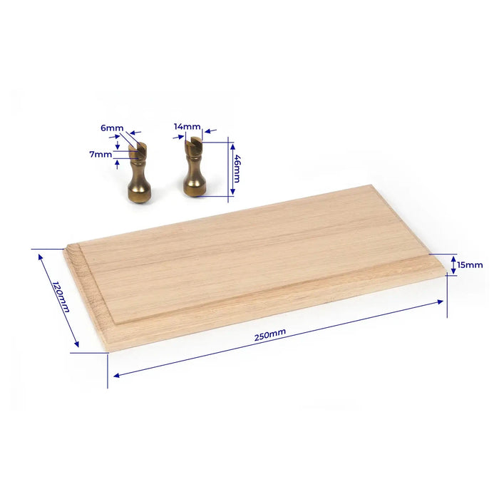Photo of the OcCre 19164 Solid Oak Ship Model Display Base with two brass brackets, measuring 250x120x15mm, ideal for showcasing ship models.