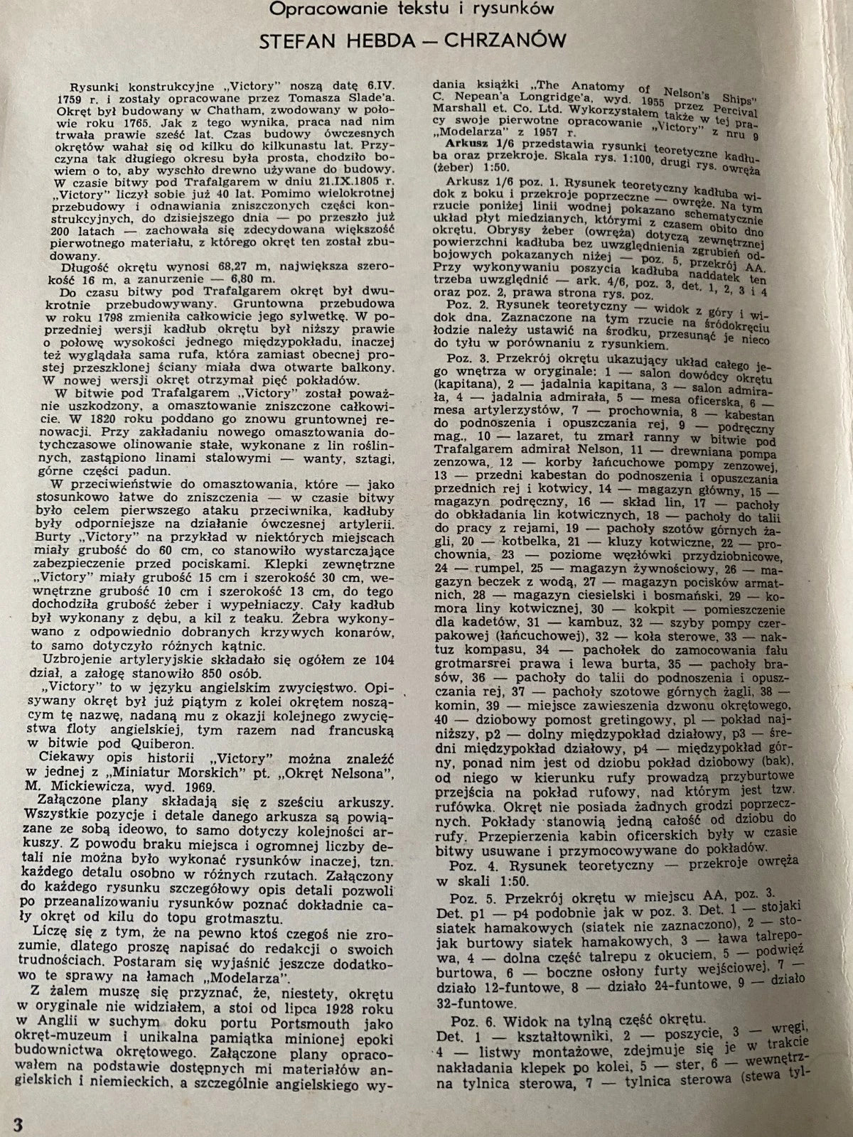 Photo of HMS Victory construction notes in Plany Modelarskie No. 47