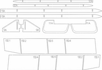 Black and white line drawing showing multiple flat panel shapes with printed alphanumeric labels such as 12, 12A, 13A, 9A, 11A, and 13D1 through 13D4, likely a parts or template sheet.