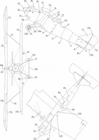 Technical line drawing of an airplane with multiple labeled views and callouts, shown on a plain white background.