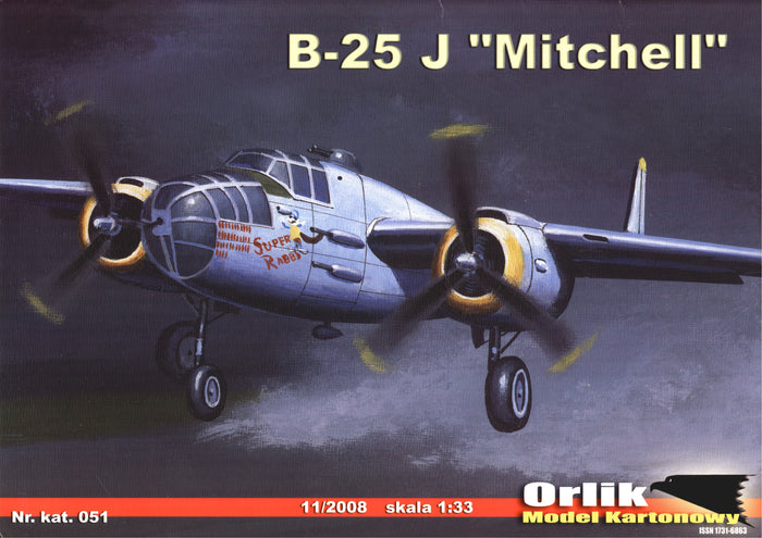 Image of the B-25 J Mitchell 1:33 scale model by Orlik Publishing, showcasing the detailed design and historical accuracy of this iconic WWII bomber replica.